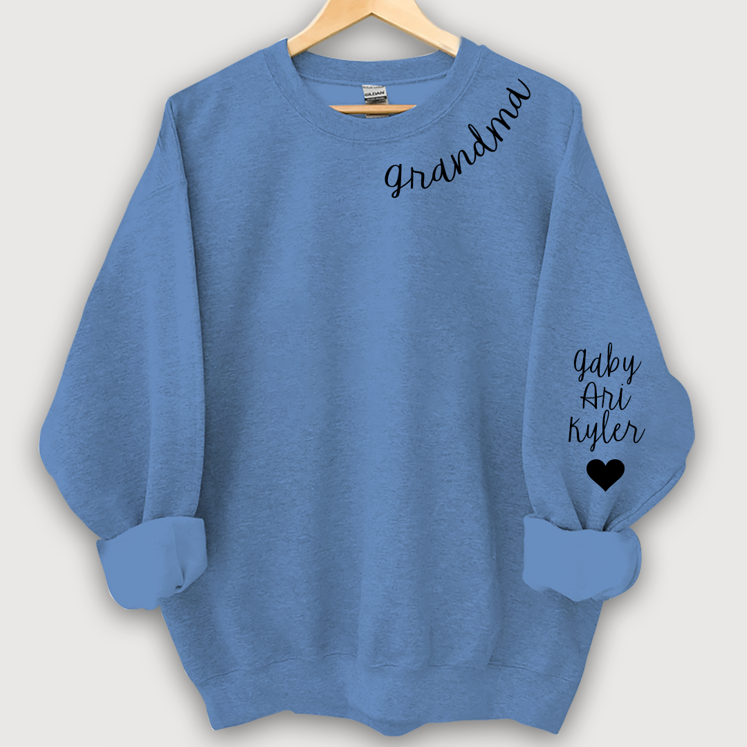 Nana Sweatshirt with name on collar and Grandkids names on sleeve, Grandma Sweatshirt