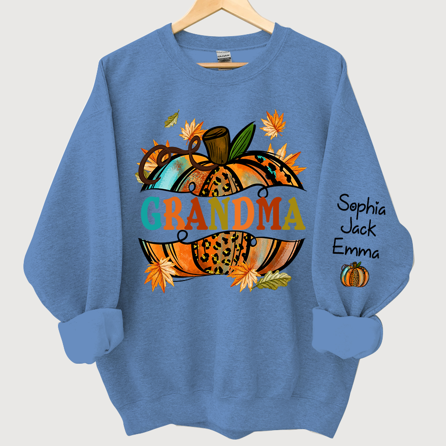 Personalized Grandma Autumn Pumpkin And Grandkids Fall Sweatshirt