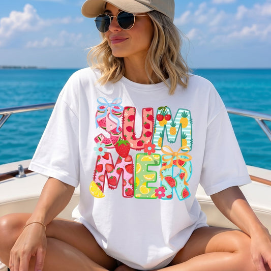 Cute Summer Fruit Graphic Shirt, Retro Coquette Bow Summer T-Shirt