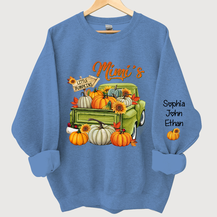 Personalized Fall Season Green Truck Mimi And Grandkids Autumn Sweatshirt