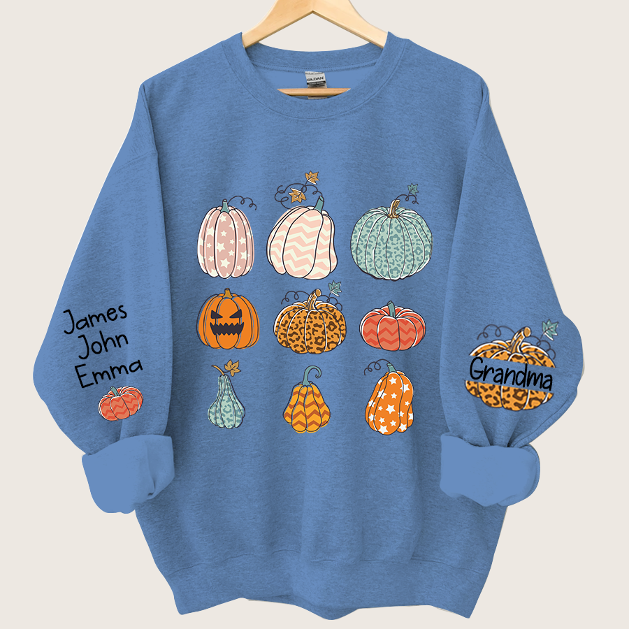 Personalized Grandma Pumpkin Varieties And Grandkids Names Sweatshirt