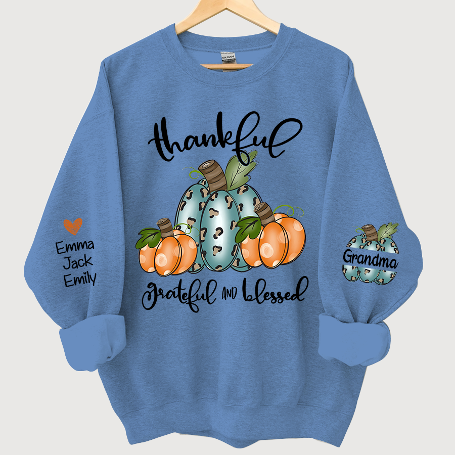 Thankful Grateful And Blessed Grandma Pumpkin With Grandkids CL01 Sweatshirt