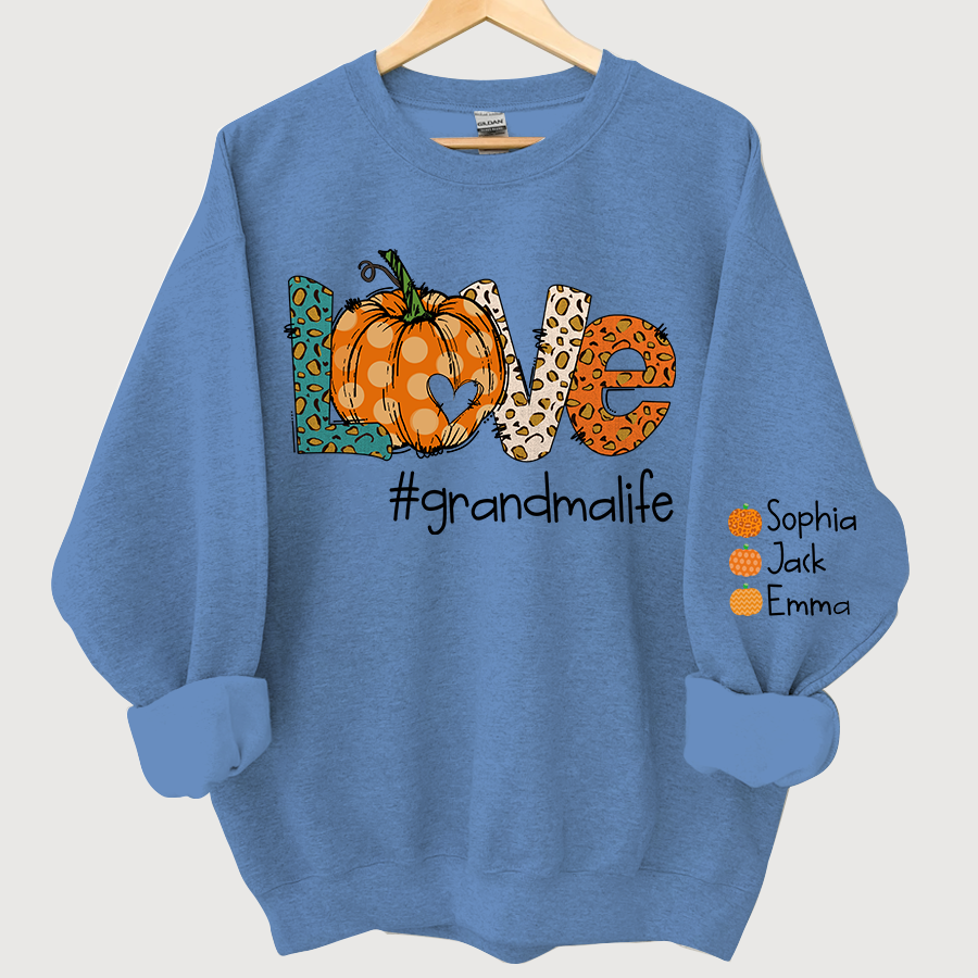 Love grandmalife Leopard ,Pumpkin Fall Personalized Autumn Sweatshirt