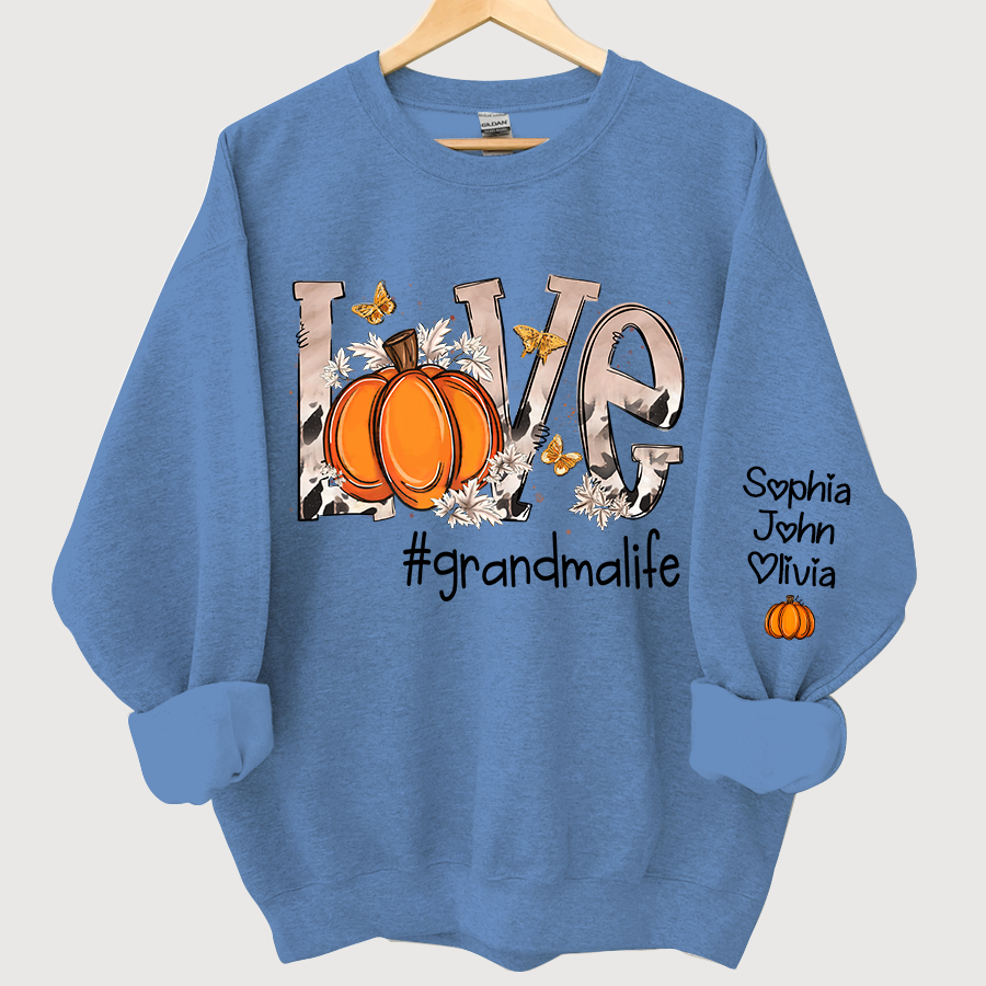 Personalized Love Grandmalife Pumpkin And Grandkids Sweatshirt