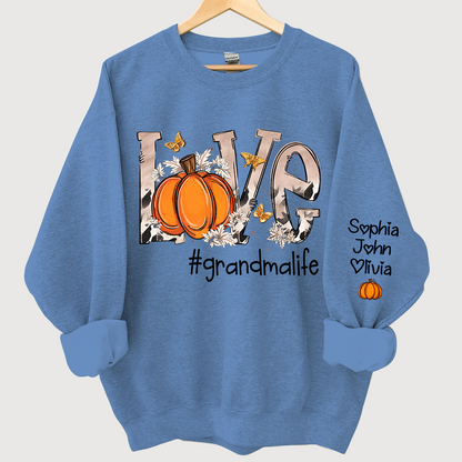 Personalized Love Grandmalife Pumpkin And Grandkids Sweatshirt