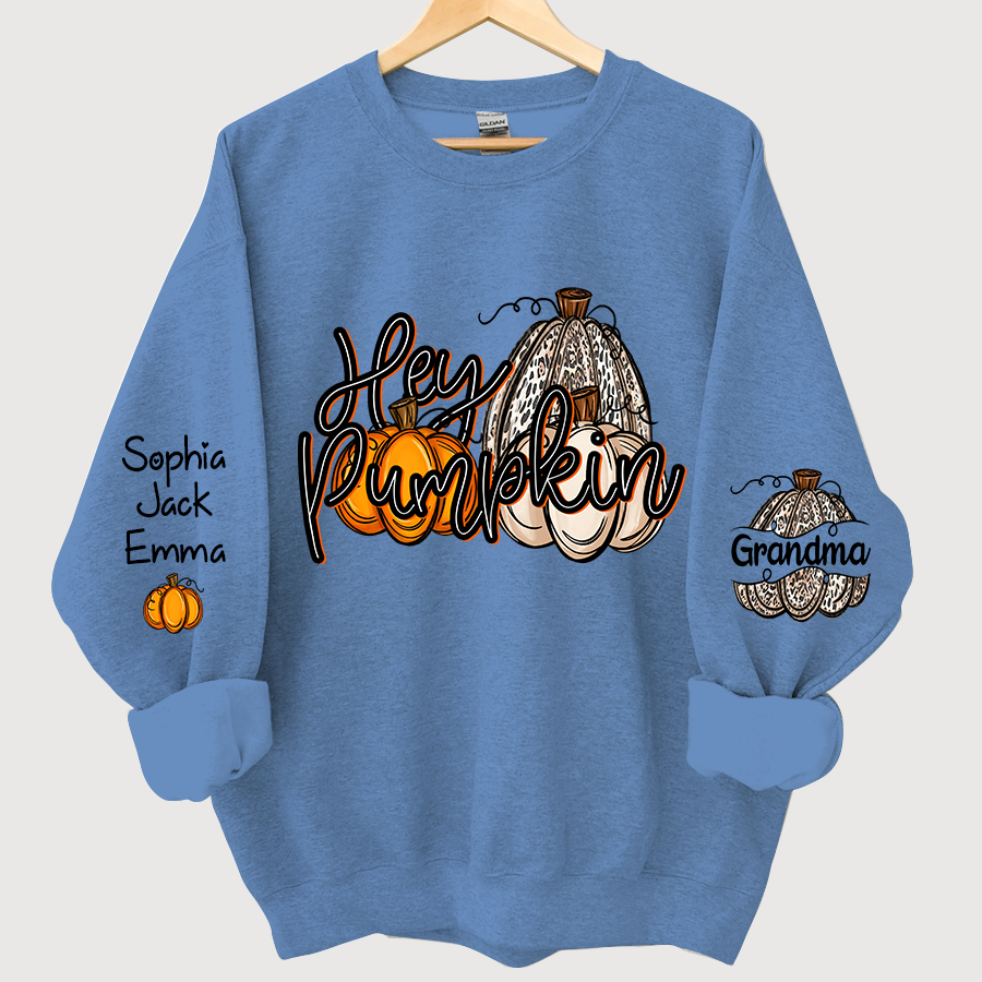 Personalized Hey Pumpkin Grandma And Kids autumn Sweatshirt