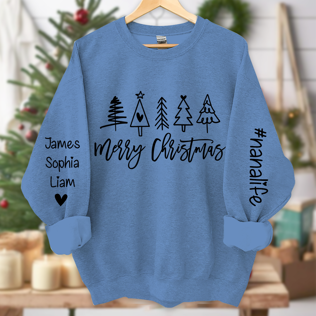 Nanalife Est Merry Christmas trees And Grandkids Names Sweatshirt
