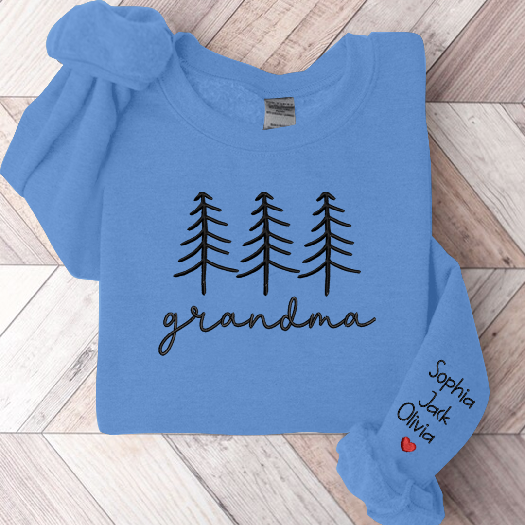 Family Grandma Christmas Embroidery And Grandkids Sweatshirt