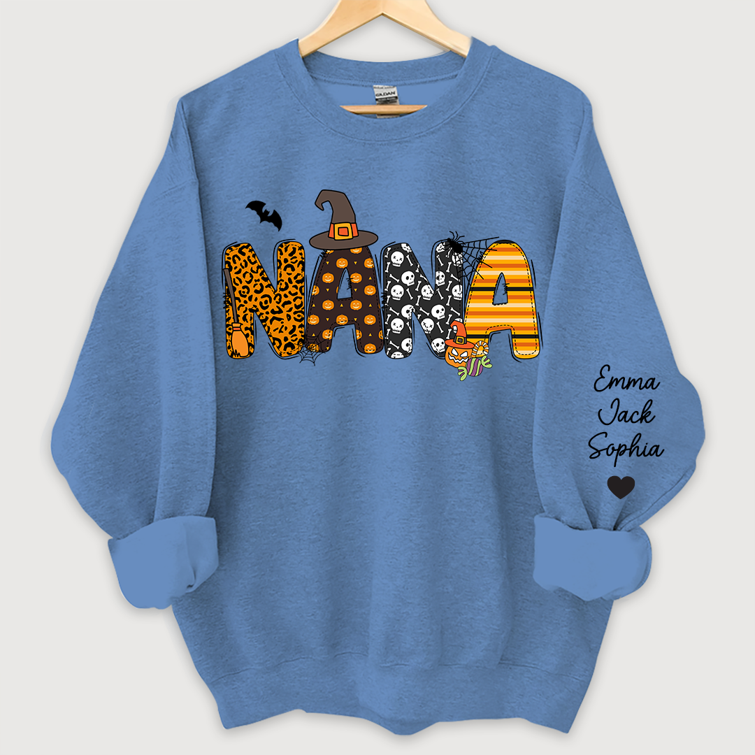 Personalized Halloween Nana Pumpkin Doodle Letters Design And Grandkids Sweatshirt