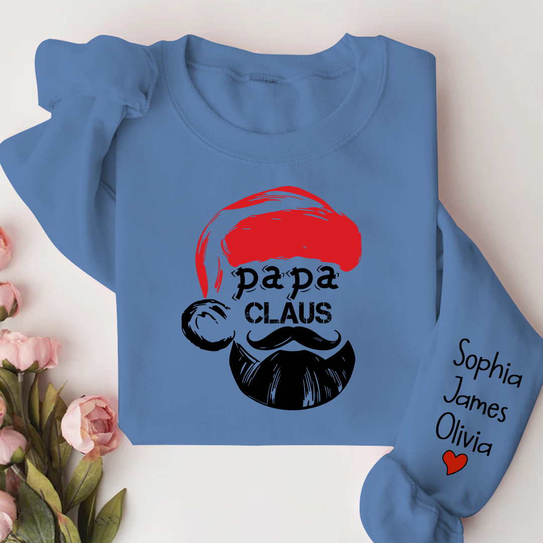 Merry Christmas Papa Claus, Dad Claus Gift Custom Name Kids Sweatshirt