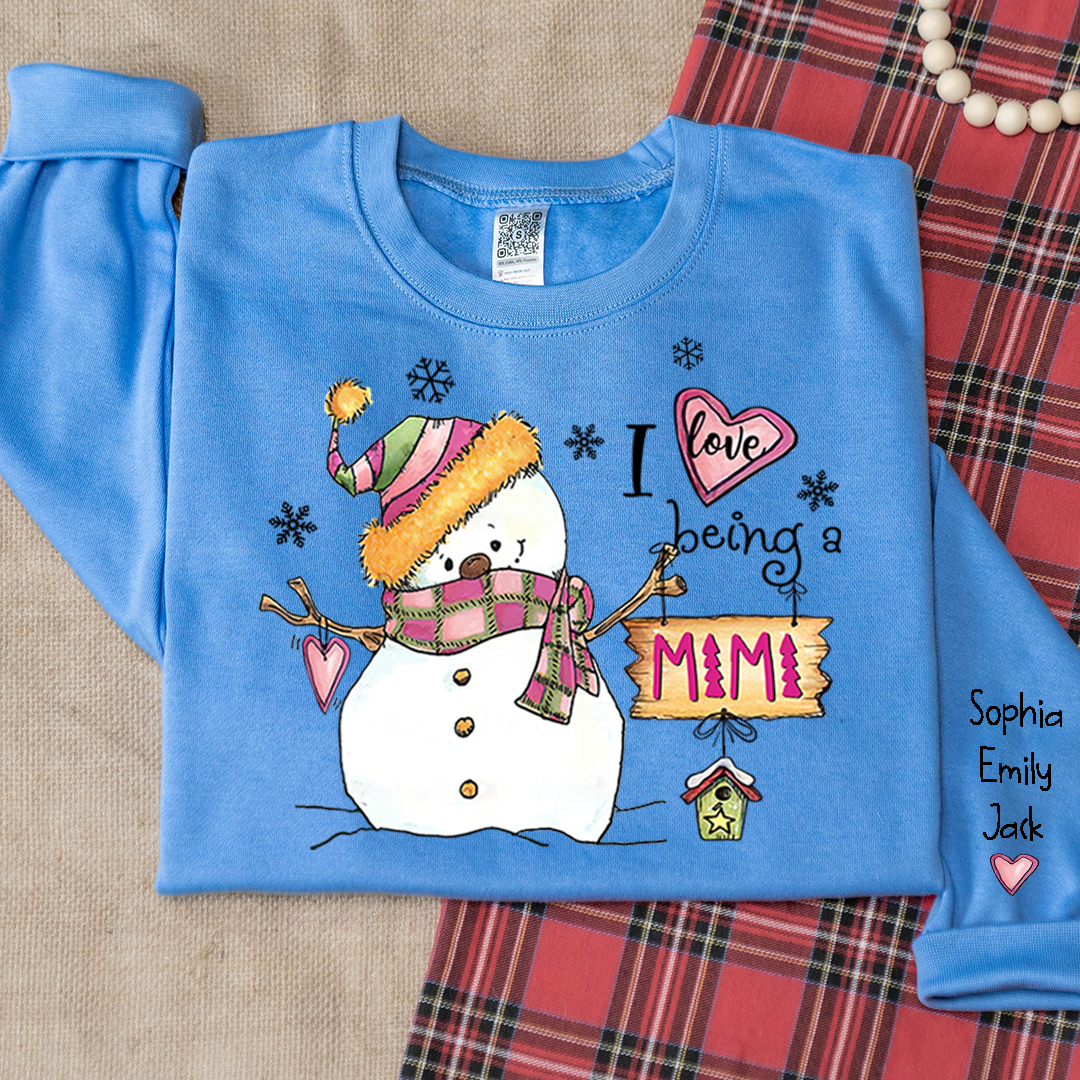 I love being Mimi Snowman Pink Christmas And Grandkids Sweatshirt