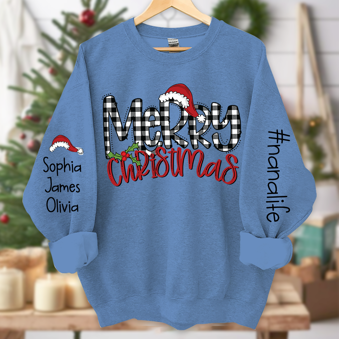 Merry Christmas Nanalife With Grandkids Names Sweatshirt