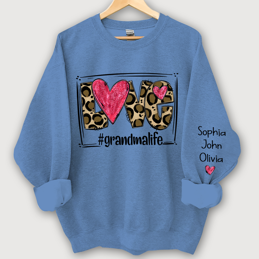 Love Grandmalife Leopard glitter And Grandkids Sweatshirt