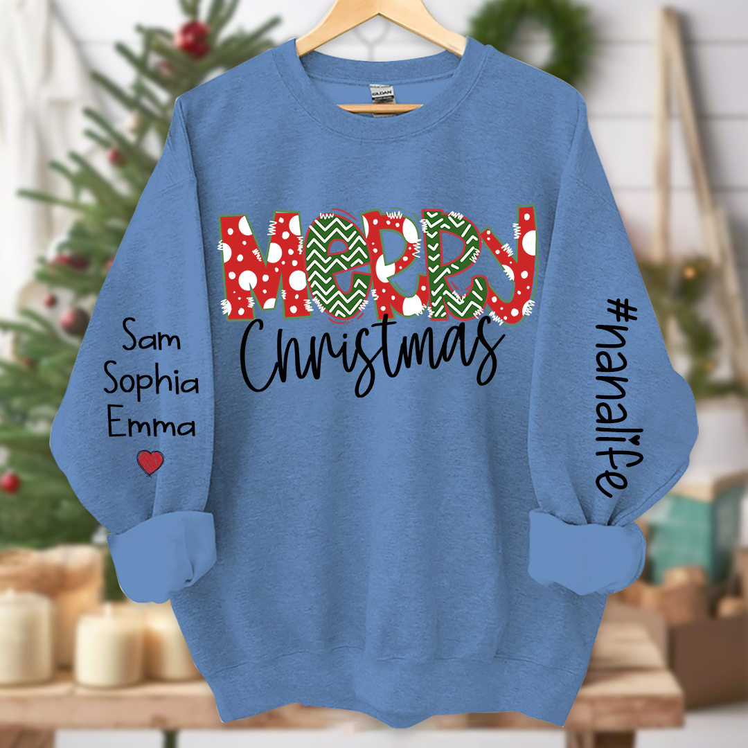 Merry Christmas Nanalife And Grandkids Names CL01 Sweatshirt