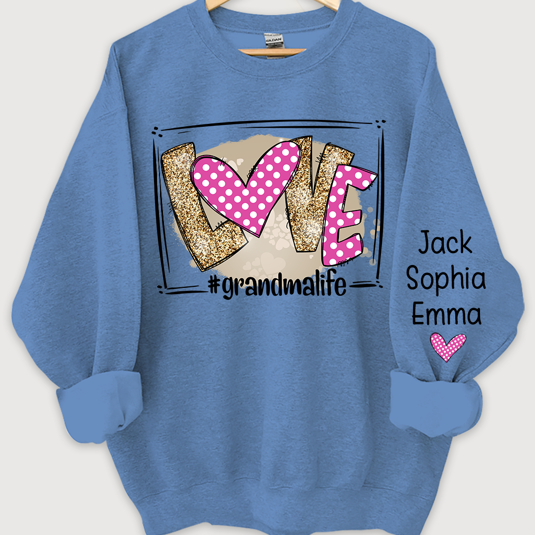 Love grandmalife pink giltter Sweatshirt with kids Valentine's Day Sweatshirt
