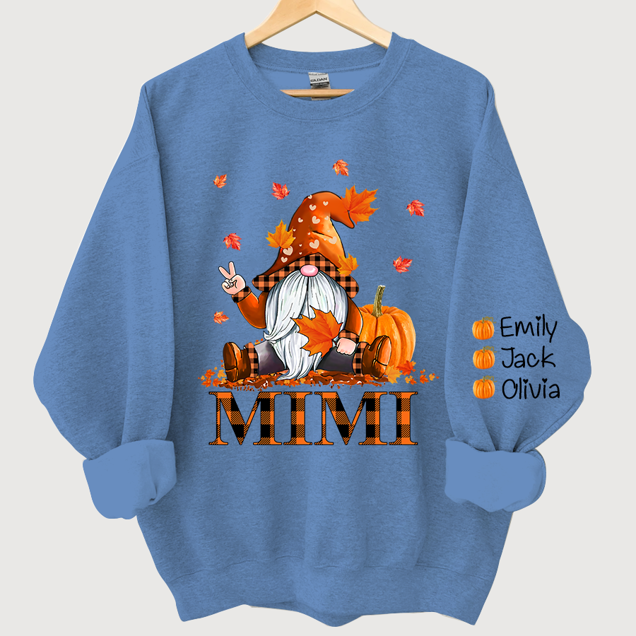 Mimi, Grandma Gnome Fall with Grandkids name Autumn Sweatshirt