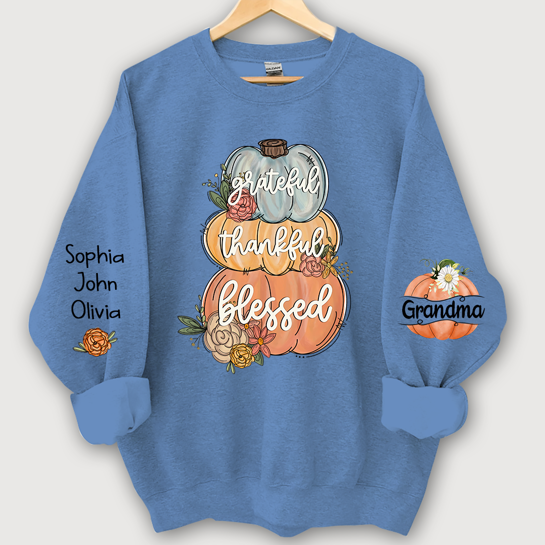Grateful Thankful Blessed Grandma Autumn And Grandkids Sweatshirt