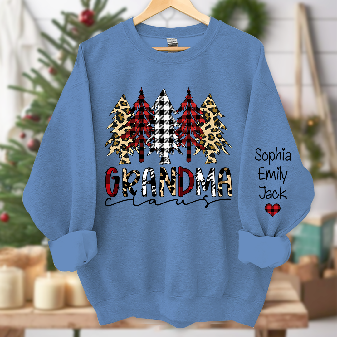 Personalized Christmas tree Grandma claus And Grandkids Sweatshirt