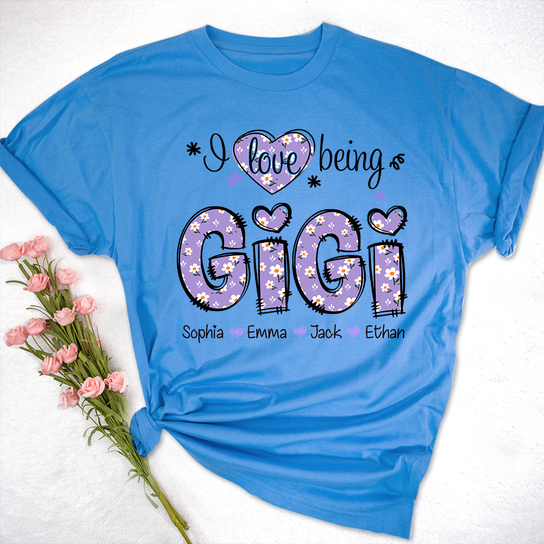 Gigi Flower Purple Gift For Family, Custom Grandma And Grandkids T-Shirt