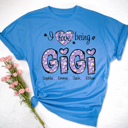 Gigi Flower Purple Gift For Family, Custom Grandma And Grandkids T-Shirt