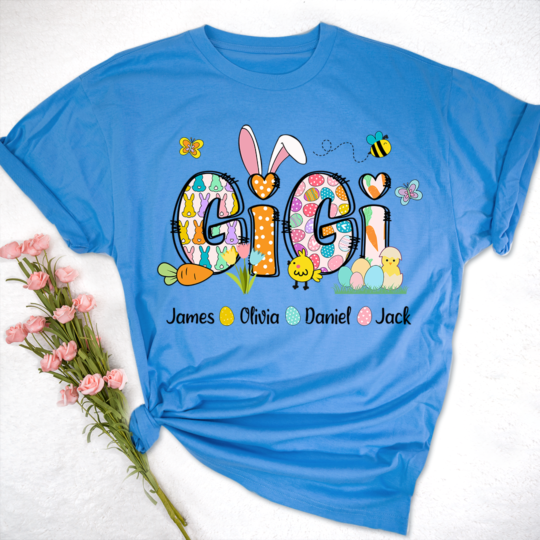 Personalized Gigi Easter Bunny Gift For Family, Custom Grandma And Grandkids T-Shirt