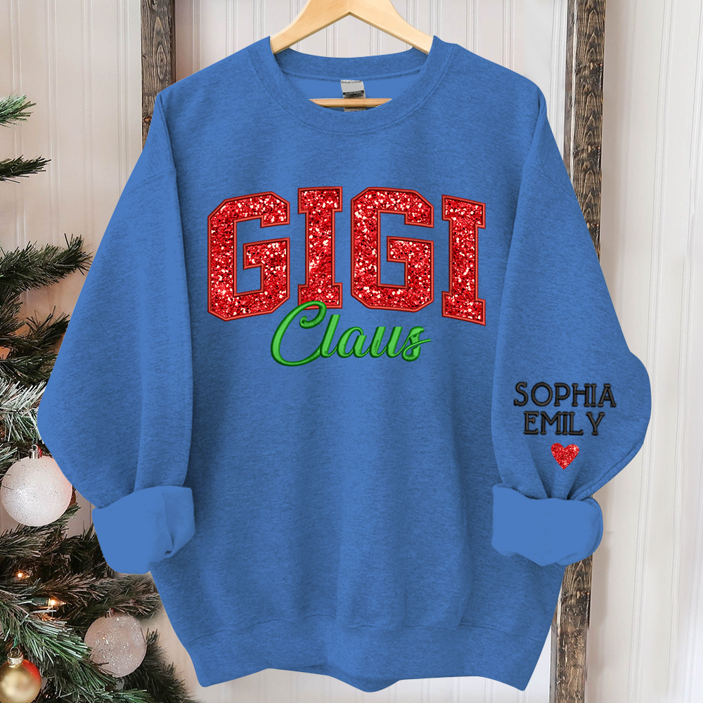 Glitter Embroidered Gigi Claus And GrandKids Christmas 2024 Sweatshirt