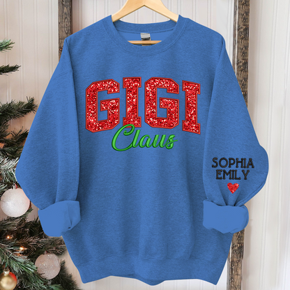 Glitter Embroidered Gigi Claus And GrandKids Christmas 2024 Sweatshirt