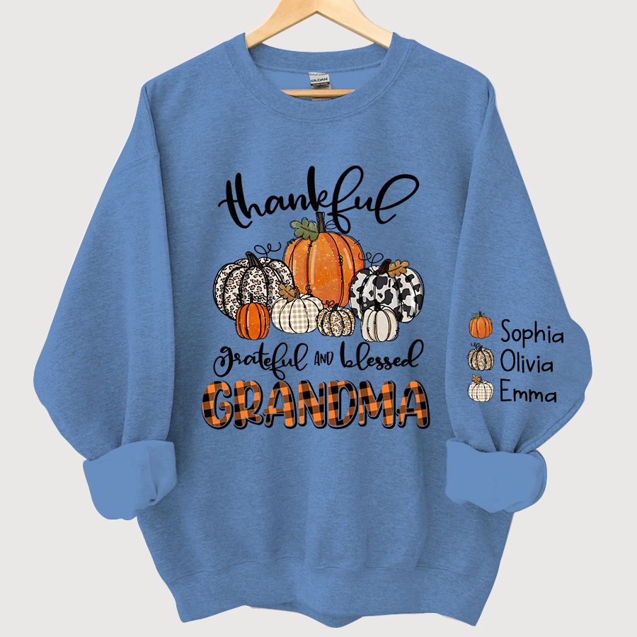 Personalized Thankful Grateful Blessed Grandma And Grandkids Autumn Sweatshirt