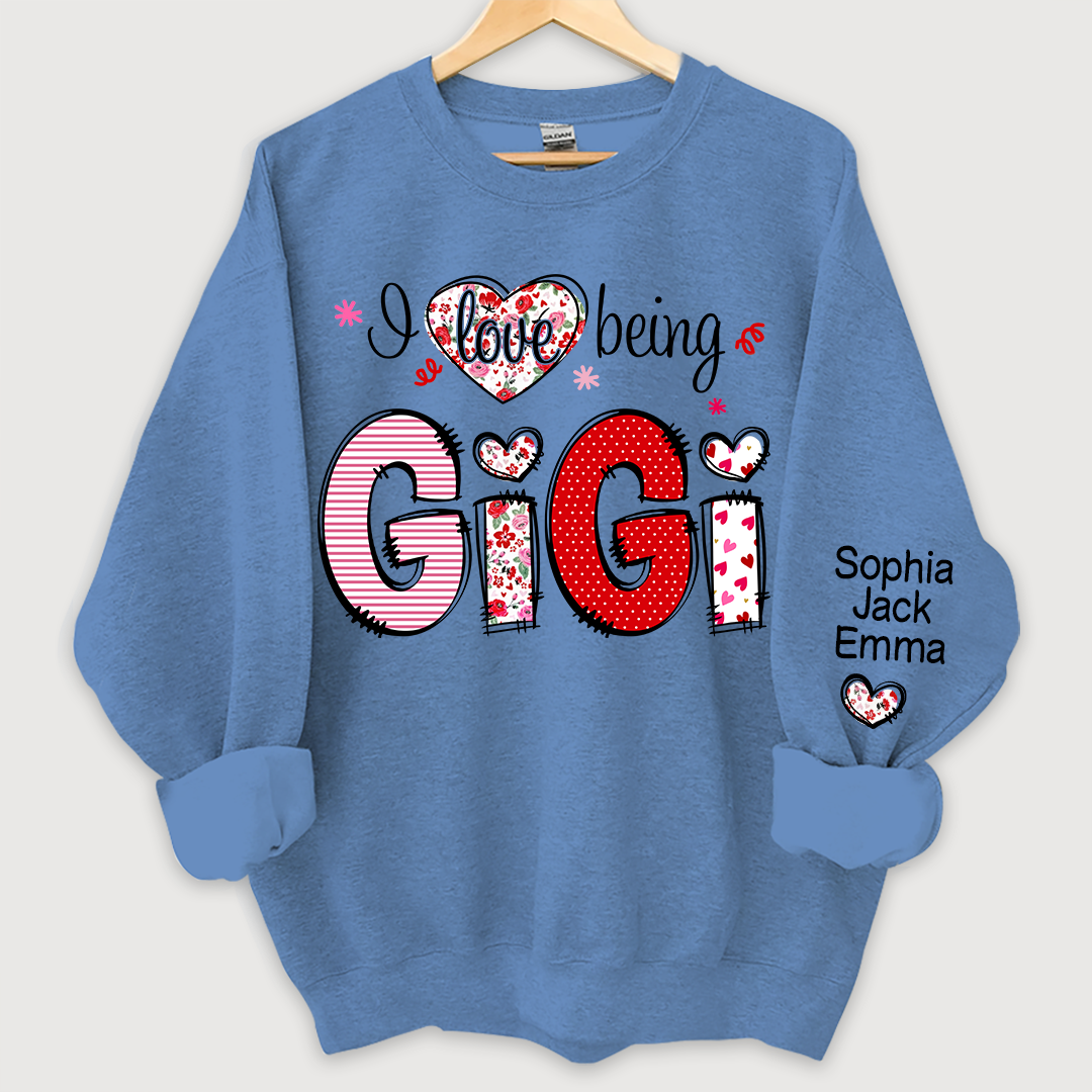 Personalized I Love Being Grandma And Kids Names On Sleeve Sweatshirt, Custom Grandma Sweatshirt, Custom Mother's Day Gift