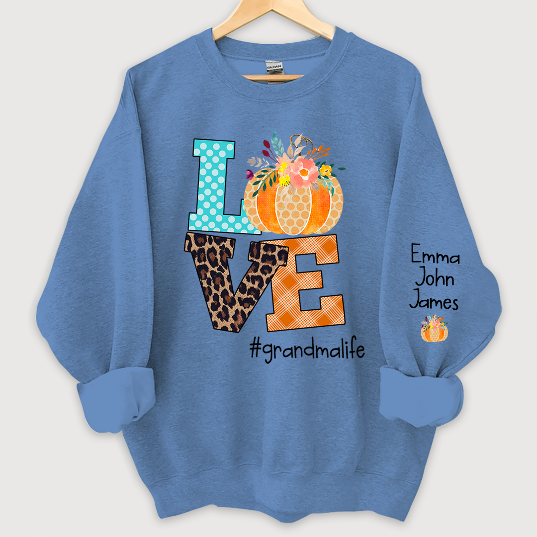Love grandmalife Pumpkins Autumn And Grandkids Sweatshirt