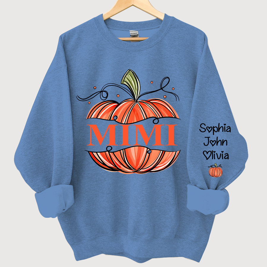 Orange Watercolor Pumpkin Mimi And Grandkids Autumn Sweatshirt