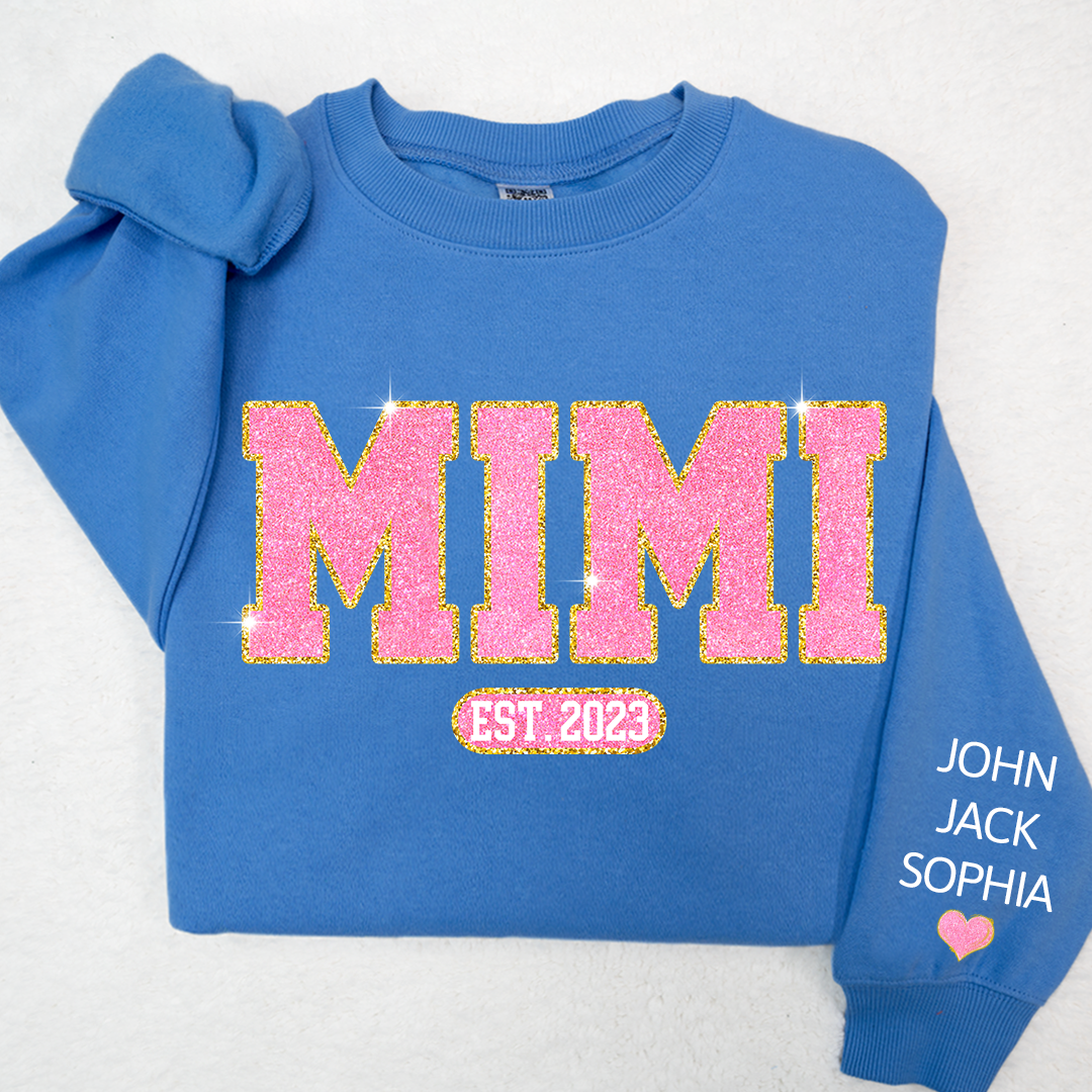 Glitter Pink Custom Name Mimi Nana Grandma Est And Kids Sweatshirt