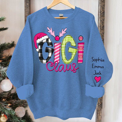 Custom Christmas Gigi Claus Pink And Grandkids Sweatshirt