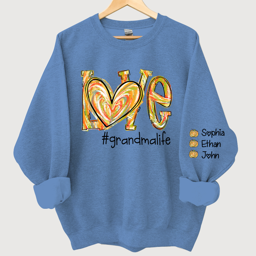 Love Grandmalife Pumpkin Color Painted And Grandkids Autumn Sweatshirt