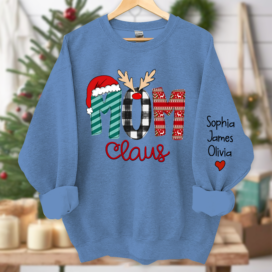 Merry Christmas  Mom Claus Sweatshirt, Custom Mom , Mama and Kids Sweatshirt