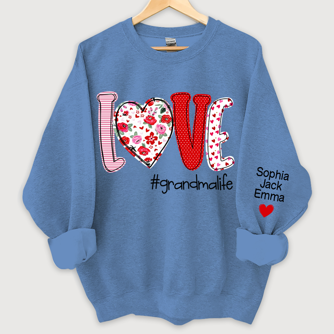 Personalized Love Grandmalife And Kids Names On Sleeve Sweatshirt, Personalized Mother's Day Gift