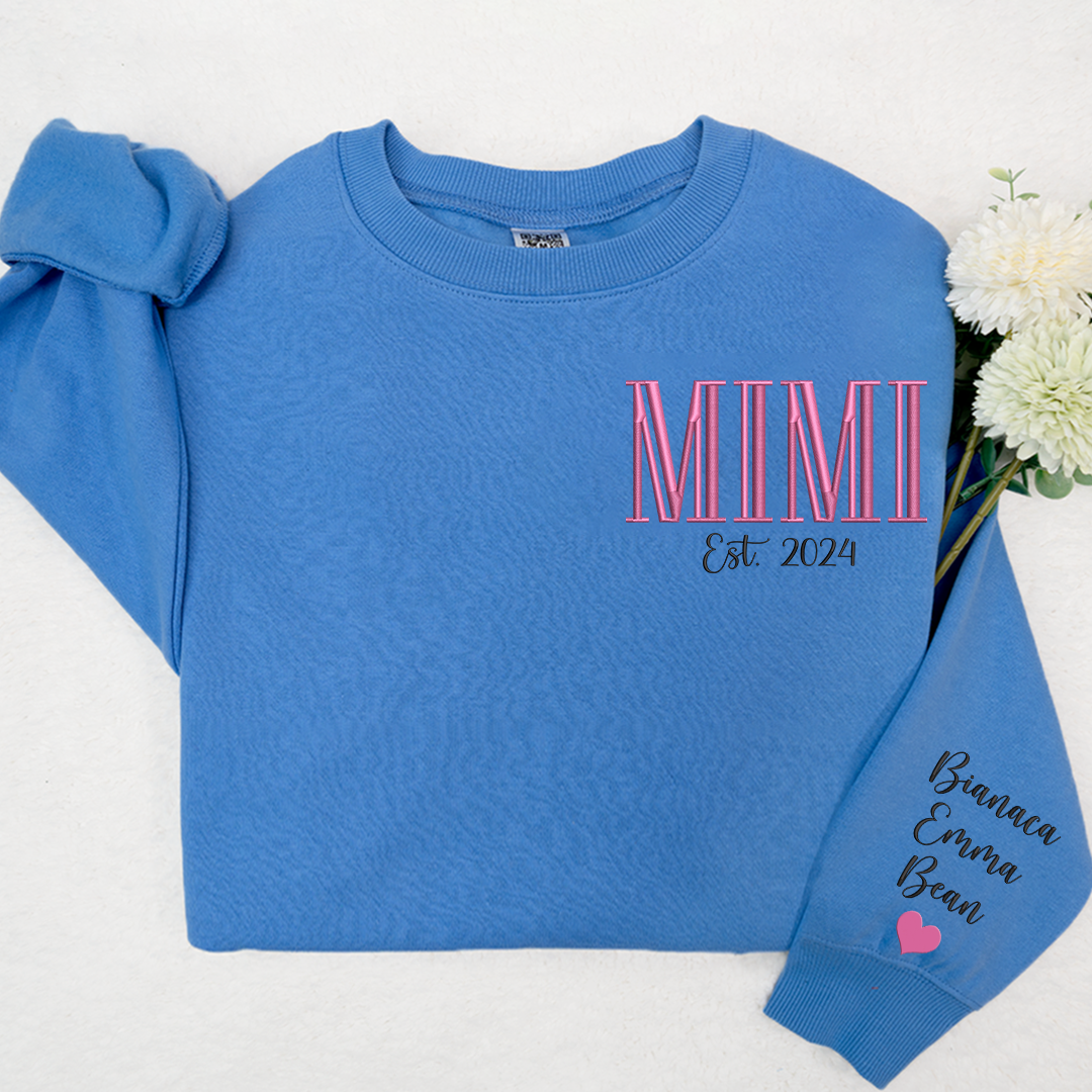 Custom Embroidered MIMI Est Name And Grandkids Sweatshirt