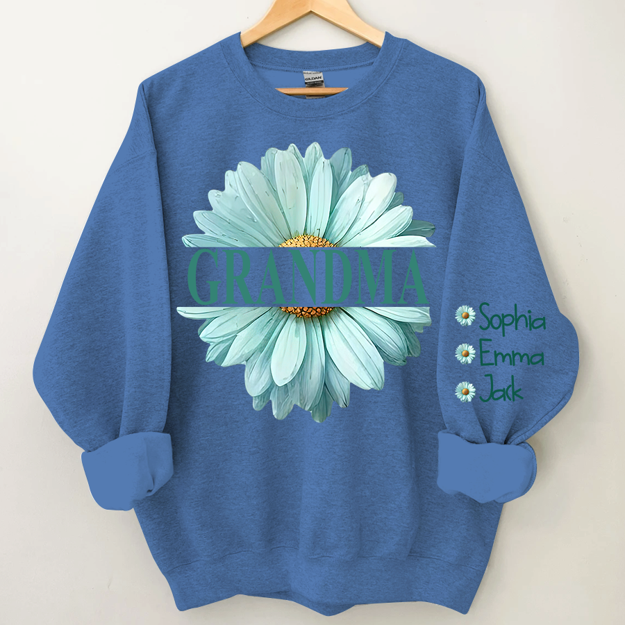 Grandma Flower Daisy Color And Grandkids Sweatshirt