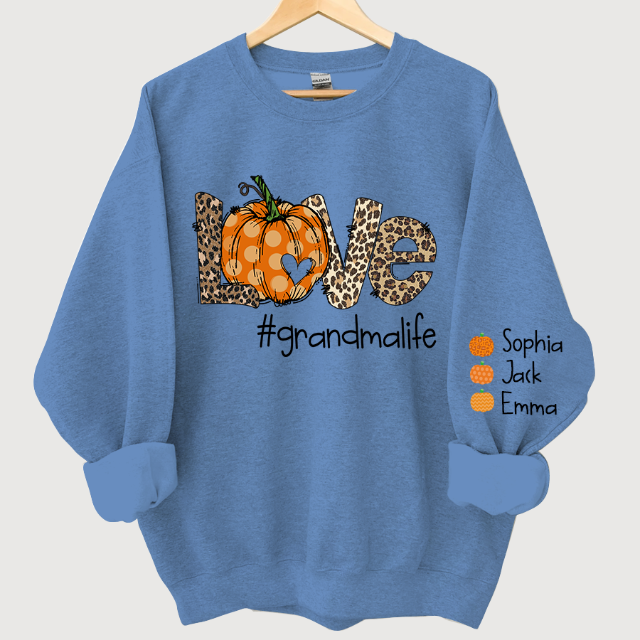 Love Grandma Life Pumpkin Heart And Grandkids CL01 Autumn Sweatshirt