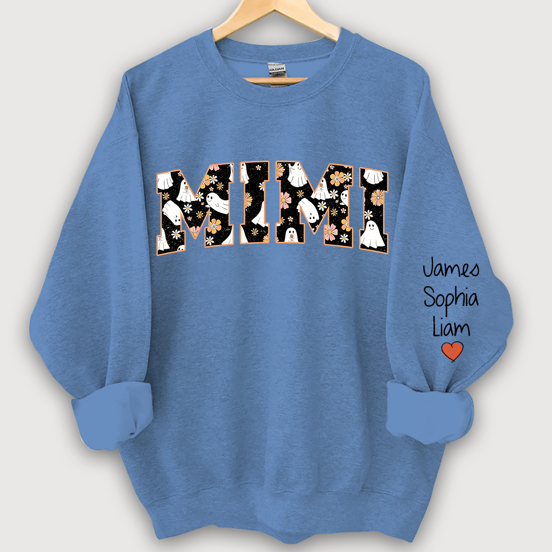 Retro Halloween, Groovy Halloween Mimi And Grandkids Name Sweatshirt