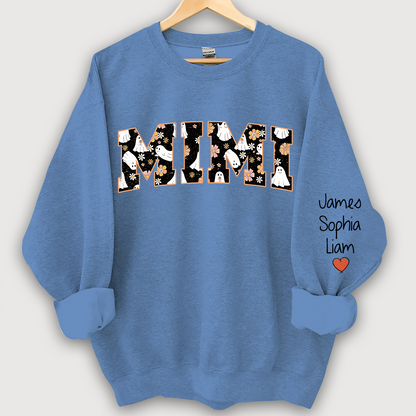 Retro Halloween, Groovy Halloween Mimi And Grandkids Name Sweatshirt
