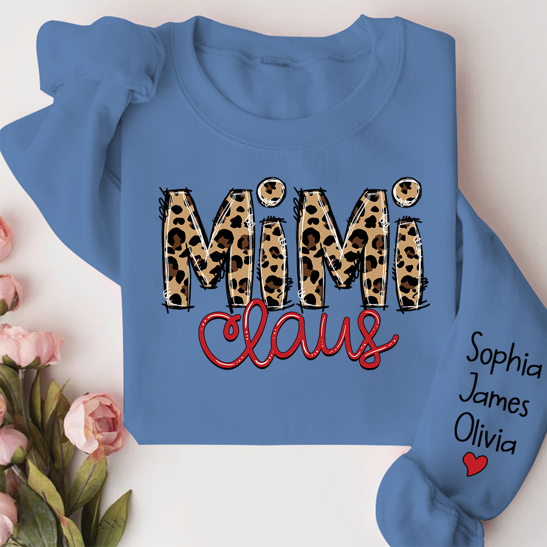 Merry Christmas Mimi Claus Leopard  Sweatshirt with Grandkids Sweatshirt