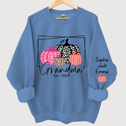 Grandma Pumpkin Leopard Color Est And Grandkids Autumn Sweatshirt