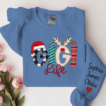 Gigi Life Merry Christmas Sweatshirt, Custom Grandma and Grandkids Sweatshirt