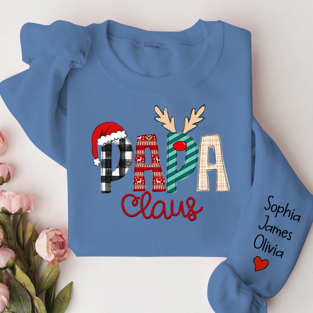 Personalize Merry Christmas Papa Claus, Dad Claus Gift Custom Name Kids Sweatshirt