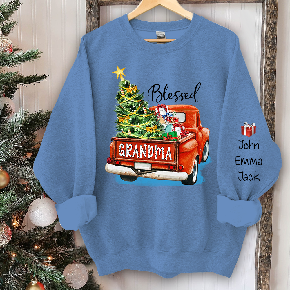 Blessed Grandma Christmas Tree Truck And Grandkids Sweatshirt