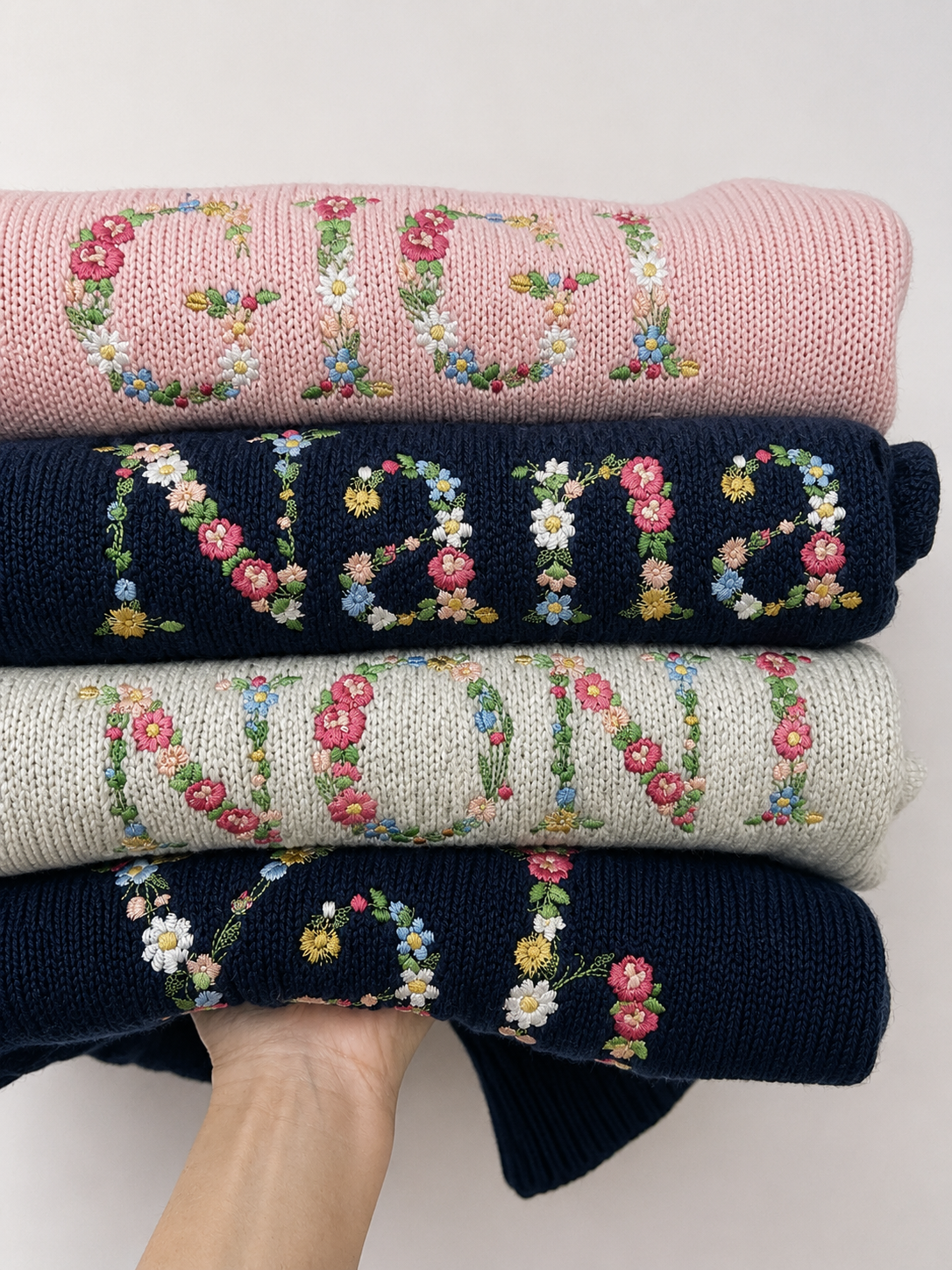 Custom Mimi Floral Embroidered Sweater, Personalized Puff Sleeve Knit Top, Unique Gift for Mimi, Custom Sleeve Text