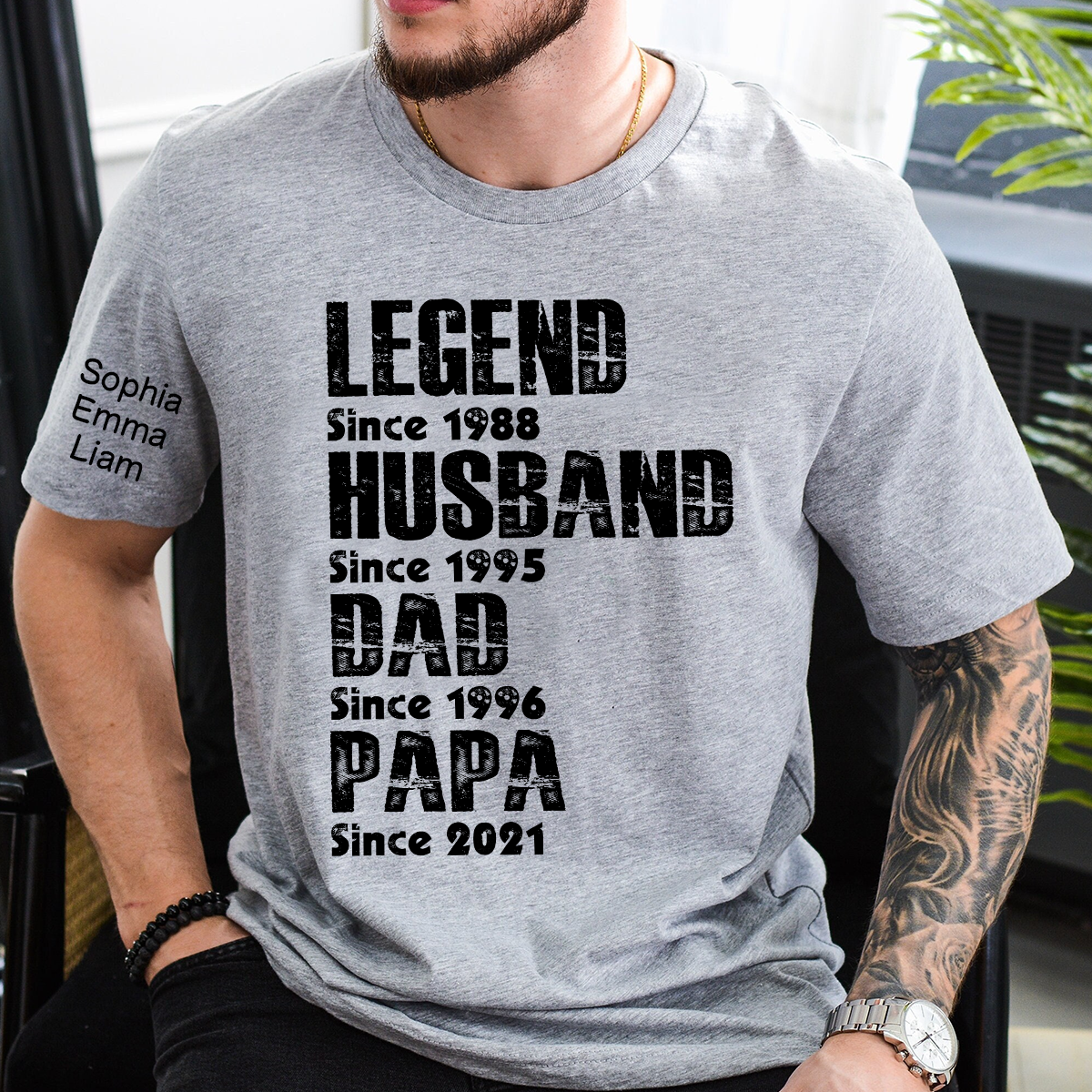 Custom Dad Shirt Legend Husband Father Papa Since, Personalized Family T Shirt with Names