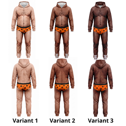 Funny Halloween Onesie Costume, Hairy Body Jumpsuit, Pumpkin Print Unisex Outfit V2