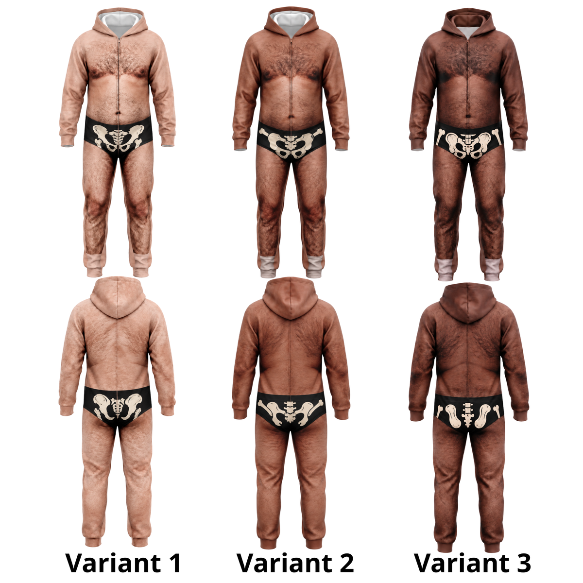 Funny Halloween Adult Onesie Jumpsuit – Hairy Body Skeleton Costume, Novelty Hooded Halloween Outfit for Men